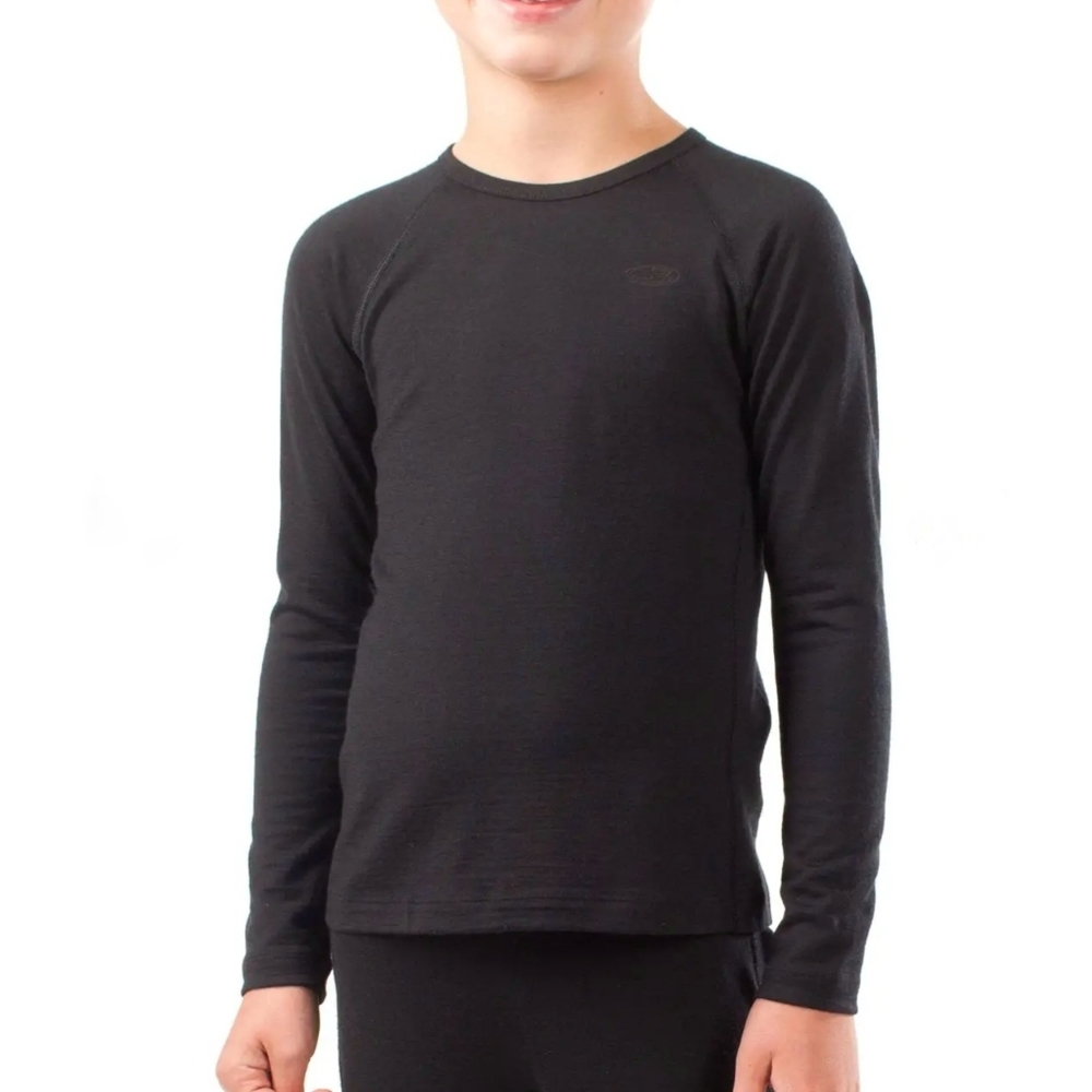 Icebreaker Kids Oasis Long Sleeve Crew Top Merino Wool Black Size 9 10 Baselayer